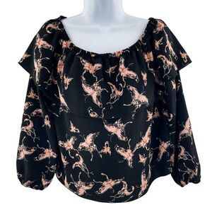 Aritzia Wilfred Morel Butterfly Off The Shoulder Ruffle Top Blouse Small Black